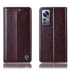 Leather Case Stands Flip Cover Holder H04P for Xiaomi Mi 12 Lite 5G Brown