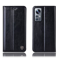 Leather Case Stands Flip Cover Holder H04P for Xiaomi Mi 12 Pro 5G Black
