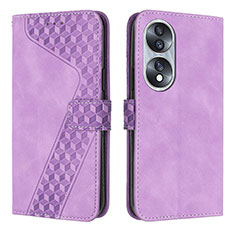 Leather Case Stands Flip Cover Holder H04X for Huawei Honor X7b Purple
