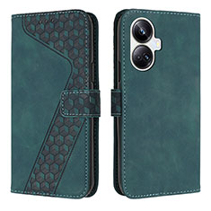 Leather Case Stands Flip Cover Holder H04X for Realme 10 Pro+ Plus 5G Green