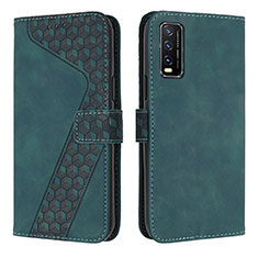 Leather Case Stands Flip Cover Holder H04X for Vivo Y12s Green