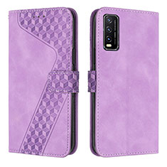 Leather Case Stands Flip Cover Holder H04X for Vivo Y12s Purple