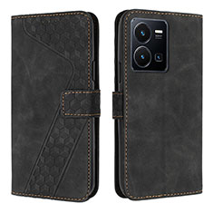 Leather Case Stands Flip Cover Holder H04X for Vivo Y35 4G Black