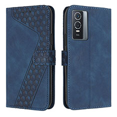 Leather Case Stands Flip Cover Holder H04X for Vivo Y76s 5G Blue