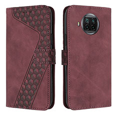 Leather Case Stands Flip Cover Holder H04X for Xiaomi Mi 10i 5G Red Wine