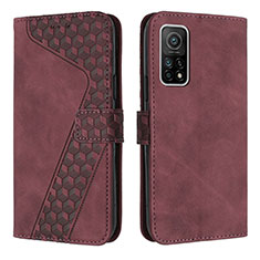 Leather Case Stands Flip Cover Holder H04X for Xiaomi Mi 10T 5G Red Wine