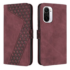 Leather Case Stands Flip Cover Holder H04X for Xiaomi Mi 11X Pro 5G Red Wine