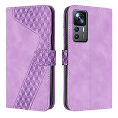 Leather Case Stands Flip Cover Holder H04X for Xiaomi Mi 12T Pro 5G Purple
