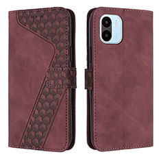 Leather Case Stands Flip Cover Holder H04X for Xiaomi Poco C51 Red Wine