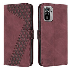 Leather Case Stands Flip Cover Holder H04X for Xiaomi Poco M5S Red Wine