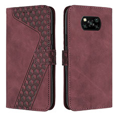Leather Case Stands Flip Cover Holder H04X for Xiaomi Poco X3 NFC Red Wine