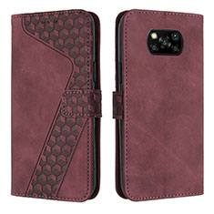 Leather Case Stands Flip Cover Holder H04X for Xiaomi Poco X3 Red Wine