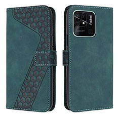 Leather Case Stands Flip Cover Holder H04X for Xiaomi Redmi 10 India Green