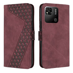 Leather Case Stands Flip Cover Holder H04X for Xiaomi Redmi 10A 4G Red Wine
