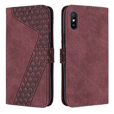 Leather Case Stands Flip Cover Holder H04X for Xiaomi Redmi 9A Red Wine