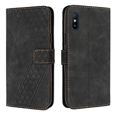 Leather Case Stands Flip Cover Holder H04X for Xiaomi Redmi 9i Black