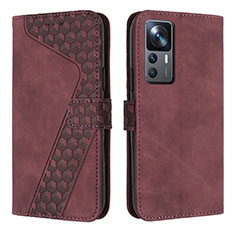Leather Case Stands Flip Cover Holder H04X for Xiaomi Redmi K50 Ultra 5G Red Wine