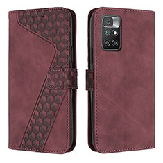 Leather Case Stands Flip Cover Holder H04X for Xiaomi Redmi Note 11 4G (2021) Red Wine