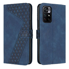 Leather Case Stands Flip Cover Holder H04X for Xiaomi Redmi Note 11 5G Blue
