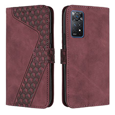 Leather Case Stands Flip Cover Holder H04X for Xiaomi Redmi Note 11 Pro 4G Red Wine