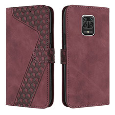 Leather Case Stands Flip Cover Holder H04X for Xiaomi Redmi Note 9 Pro Max Red Wine