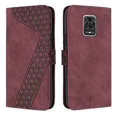 Leather Case Stands Flip Cover Holder H04X for Xiaomi Redmi Note 9 Pro Red Wine