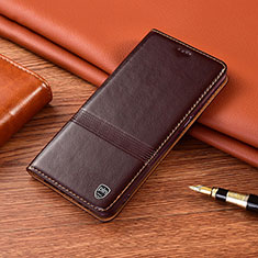 Leather Case Stands Flip Cover Holder H05P for Apple iPhone 12 Brown
