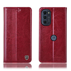Leather Case Stands Flip Cover Holder H05P for Motorola Moto Edge (2022) 5G Red