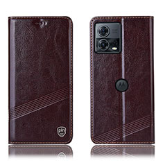Leather Case Stands Flip Cover Holder H05P for Motorola Moto Edge 30 Fusion 5G Brown