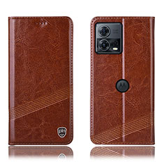 Leather Case Stands Flip Cover Holder H05P for Motorola Moto Edge 30 Fusion 5G Light Brown