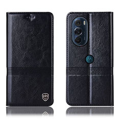 Leather Case Stands Flip Cover Holder H05P for Motorola Moto Edge 30 Pro 5G Black