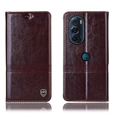 Leather Case Stands Flip Cover Holder H05P for Motorola Moto Edge 30 Pro 5G Brown