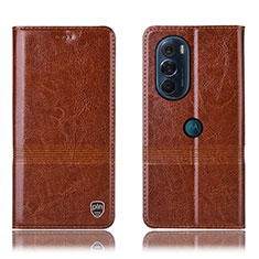 Leather Case Stands Flip Cover Holder H05P for Motorola Moto Edge 30 Pro 5G Light Brown