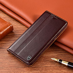 Leather Case Stands Flip Cover Holder H05P for Motorola Moto G100 5G Brown