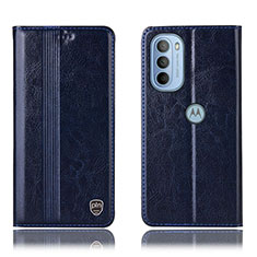 Leather Case Stands Flip Cover Holder H05P for Motorola Moto G31 Blue