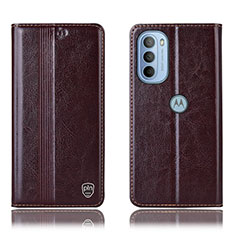 Leather Case Stands Flip Cover Holder H05P for Motorola Moto G31 Brown