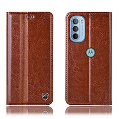 Leather Case Stands Flip Cover Holder H05P for Motorola Moto G31 Light Brown