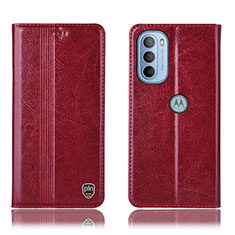 Leather Case Stands Flip Cover Holder H05P for Motorola Moto G31 Red