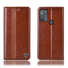 Leather Case Stands Flip Cover Holder H05P for Motorola Moto G50 Light Brown