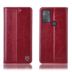 Leather Case Stands Flip Cover Holder H05P for Motorola Moto G50 Red