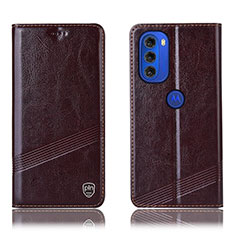 Leather Case Stands Flip Cover Holder H05P for Motorola Moto G51 5G Brown