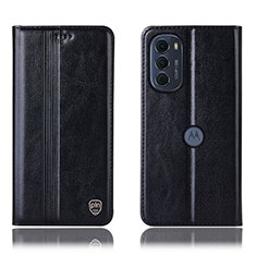 Leather Case Stands Flip Cover Holder H05P for Motorola MOTO G52 Black