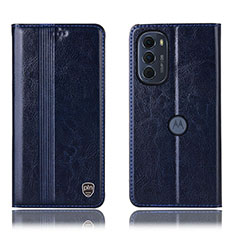 Leather Case Stands Flip Cover Holder H05P for Motorola MOTO G52 Blue