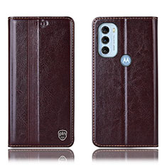 Leather Case Stands Flip Cover Holder H05P for Motorola Moto G71 5G Brown