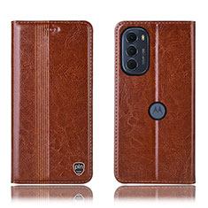 Leather Case Stands Flip Cover Holder H05P for Motorola Moto G71s 5G Light Brown