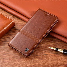 Leather Case Stands Flip Cover Holder H05P for Motorola Moto G73 5G Light Brown