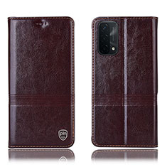 Leather Case Stands Flip Cover Holder H05P for OnePlus Nord N200 5G Brown