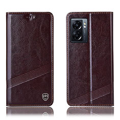 Leather Case Stands Flip Cover Holder H05P for OnePlus Nord N300 5G Brown