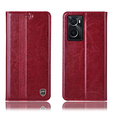 Leather Case Stands Flip Cover Holder H05P for Oppo A76 Red