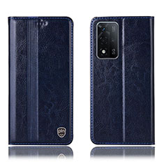 Leather Case Stands Flip Cover Holder H05P for Oppo A93s 5G Blue